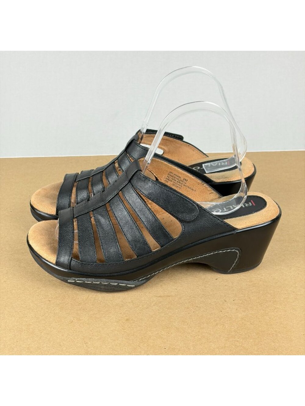 Rialto Valencia Faux Leather Wedge Sandals Womens 9 Black Slip On Casual